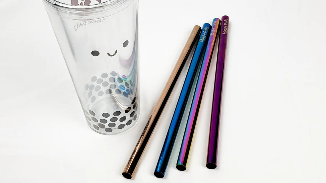 MaybeDaily Reusable Eco-Friendly Bubble Tea Boba Cup with Stainless Steel Straw Bubble Tea Boba Character Tumbler